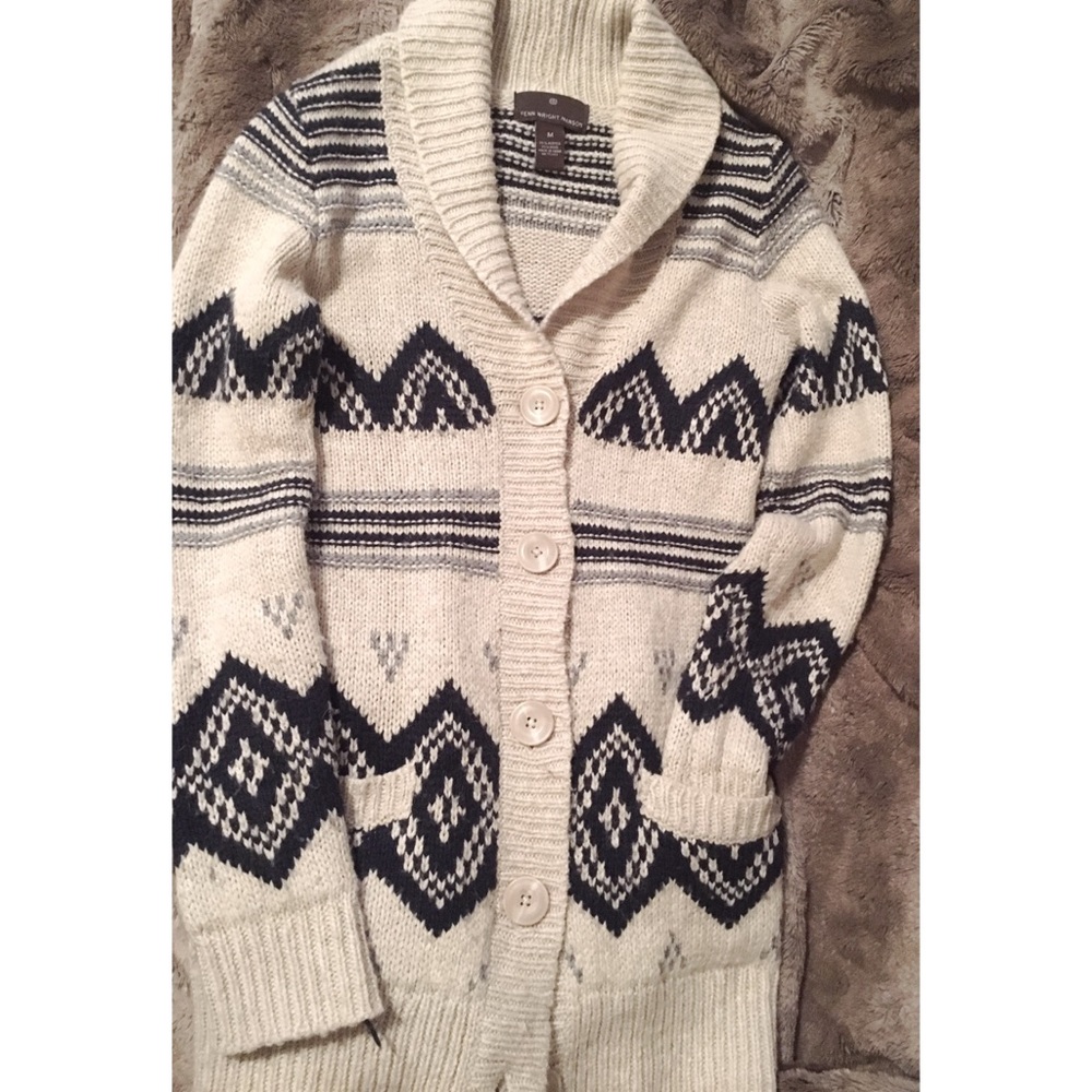 Aztec Print Grey and Navy Blue Sweater